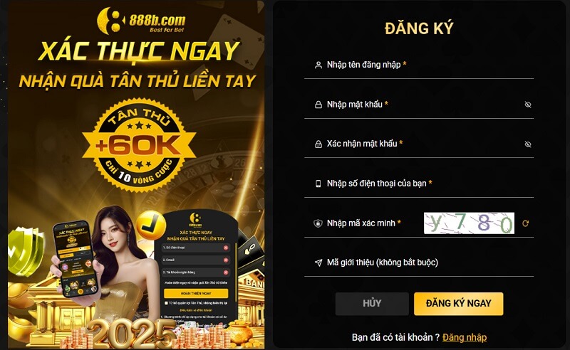 Tạo tài khoản đặt cược mới